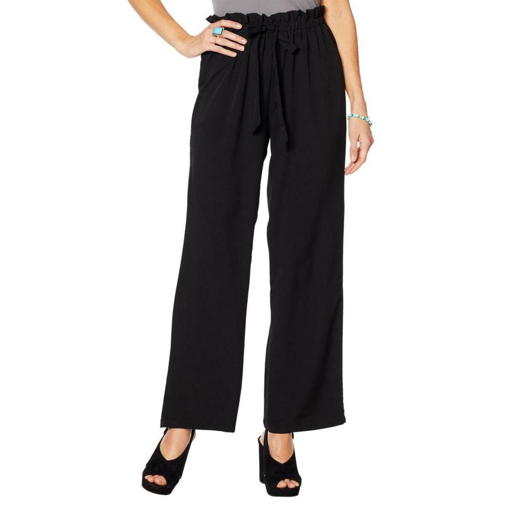 LaBellum by Hillary Scott Women's Paper-bag Elastic Waist Pants Black 1X Size